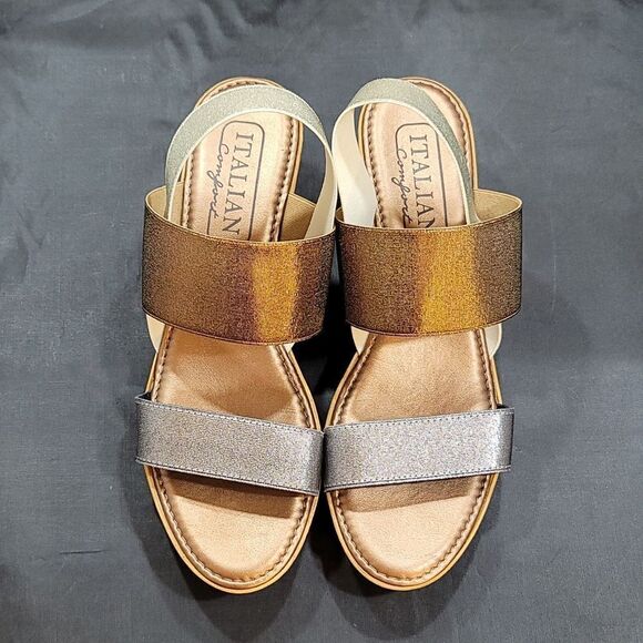 ITALIAN COMFORT MULTI ELASTIC STRAP WOMEN'S LOW WEDGE SANDAL - Picture 1 of 13